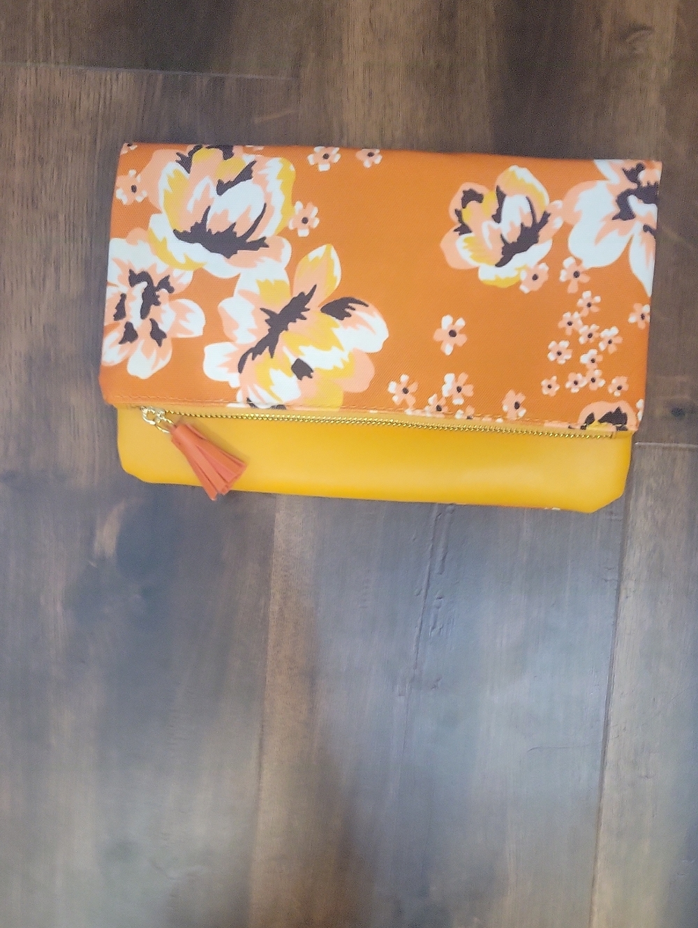 Anthropologie Orange and Yellow Floral Fold-Over Clutch